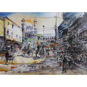 Amir Jamil, 19 x 27 Inch, Watercolor on Paper,  Cityscape Painting, AC-AJM-006